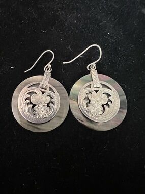 MERAV 925 STERLING SILVER MEXICO SIGNED ABALONE SHELL EARRINGS VINTAGE